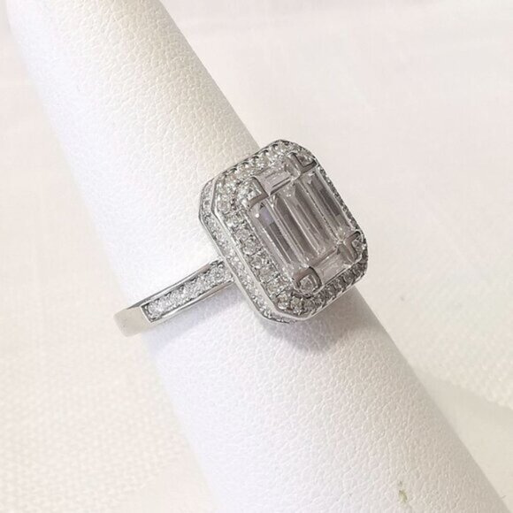 Sterling Silver Baguette cut CZ Ring with Halo size 6.75 - Picture 3 of 9